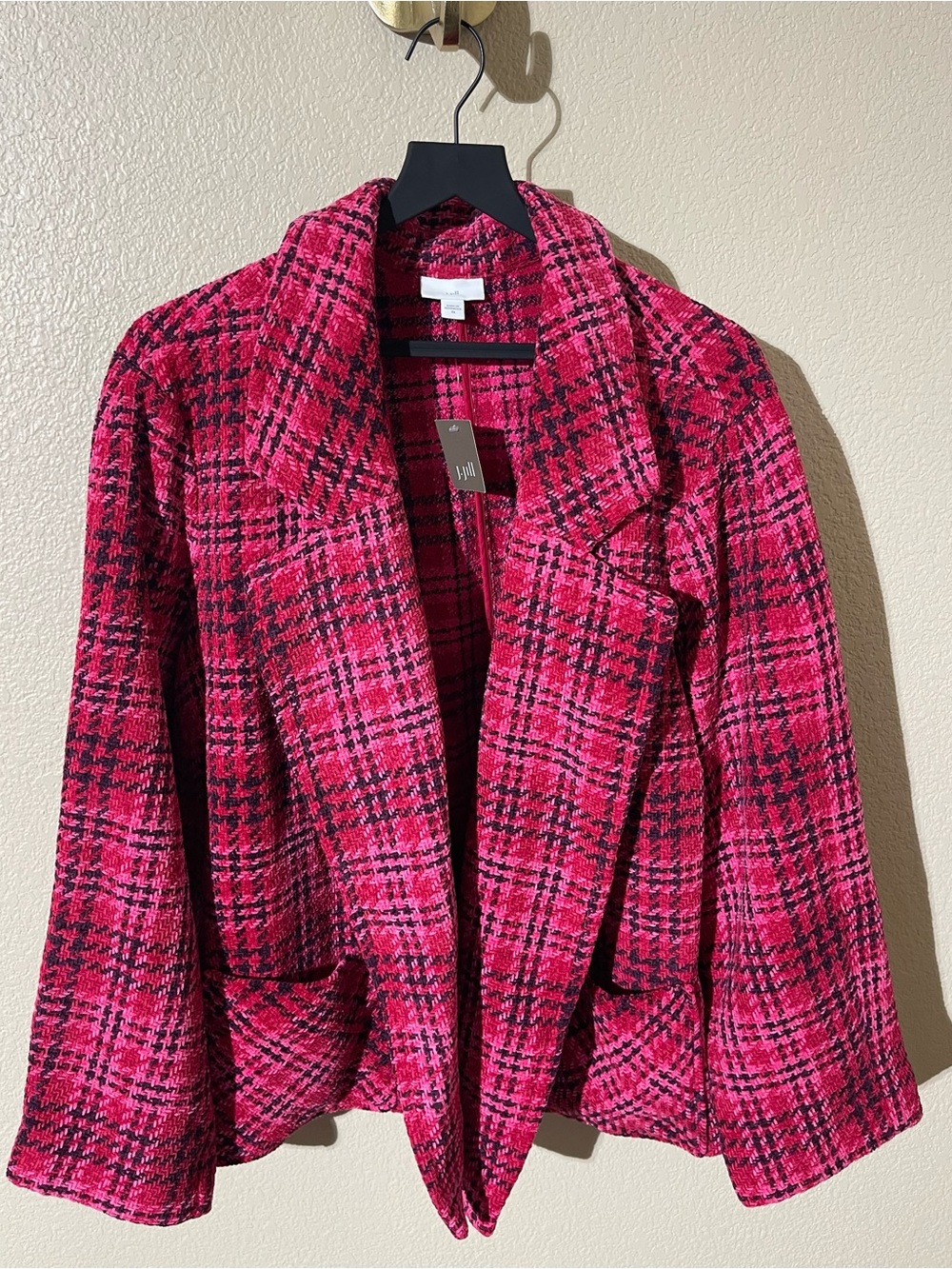 J. Jill Hot Pink Plaid Open-Front Blazer